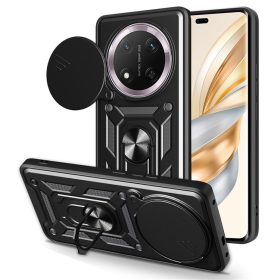   RMPACK Honor Magic7 Lite 5G Ütésálló Tok ArmorLife Kitámasztható Camera Slide Funkcióval Fekete