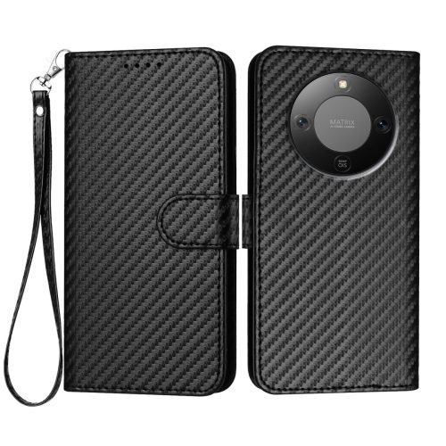 RMPACK Honor Magic8 Lite Carbon Fiber textúrás bőr pénztárcatok szíjjal