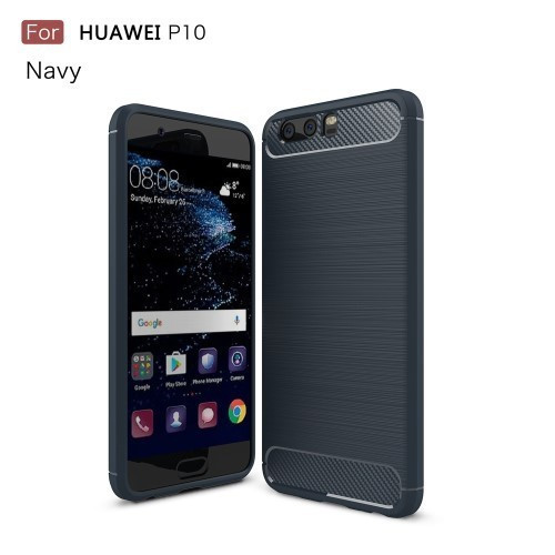 Huawei P10 Karbon - Szálcsiszolt Mintás Szilikon Tok Ütésálló Kivitel Sötétkék