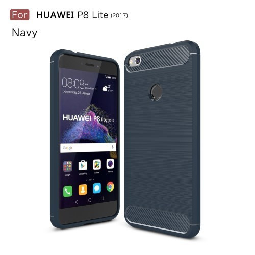 Huawei P9 Lite (2017) / Huawei P8 Lite (2017) Karbon - Szálcsiszolt Mintás Szilikon Tok Ütésálló Kivitel Sötétkék